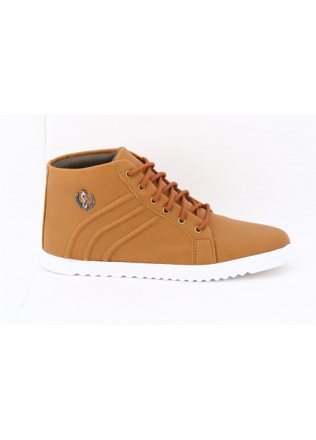 VOILA Men's Tan high Ankle Sneakers Shoes ( 6 7 8 9 10) (Tan & white)