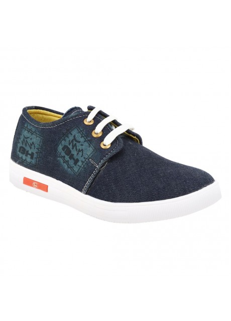 VOILA Men's Navy Blue denim Printed low Ankle Sneakers Shoes ( 6 7 8 9 10) (Blue & white)