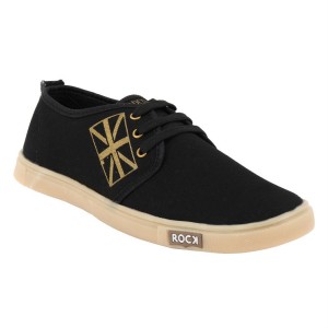 VOILA Men's Black denim Printed low Ankle Sneakers Shoes ( 6 7 8 9 10) ( Black & Grey)
